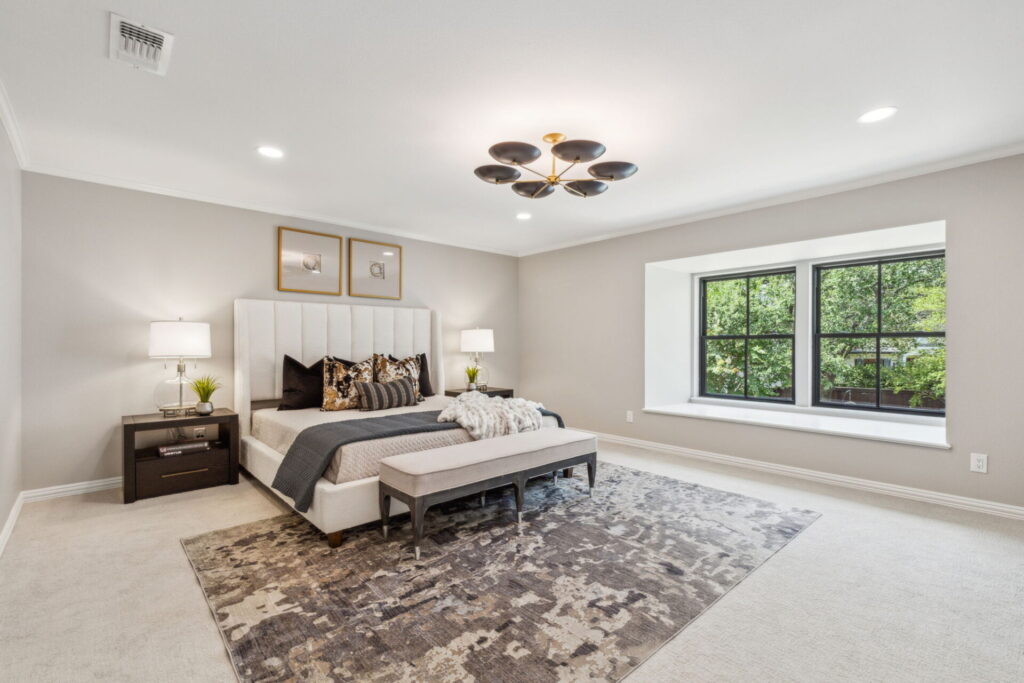 Master bedroom staged by Charter Furniture Solutions