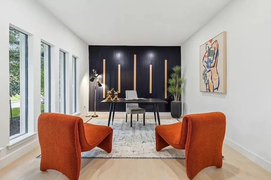 Stylish orange chairs in an office